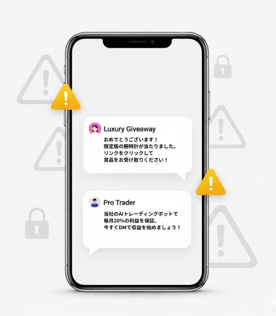 スマホに「詐欺」や「なりすまし」のメッセージが届いた図