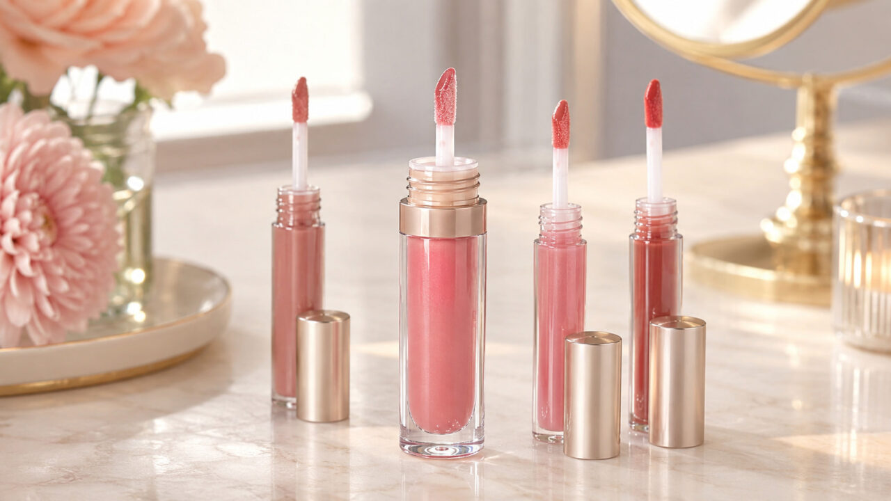 コスメデコルテの色つきプランパー(ティント&プランプ)に似た、プチプラのツヤ色つきリッププランパー3本を並べた記事イメージ