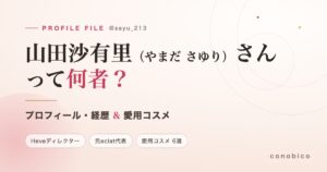 山田沙有里（SAYU）さんのプロフィールと愛用コスメを紹介する記事のアイキャッチ